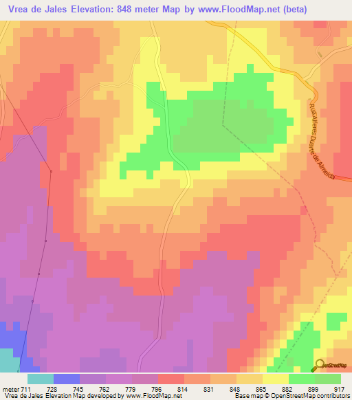 Vrea de Jales,Portugal Elevation Map