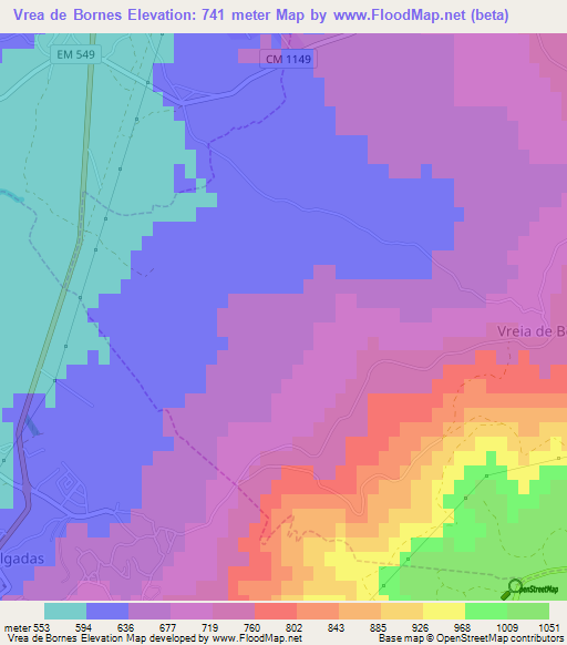 Vrea de Bornes,Portugal Elevation Map