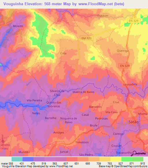 Vouguinha,Portugal Elevation Map