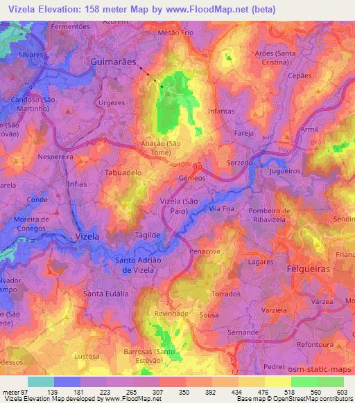 Vizela,Portugal Elevation Map