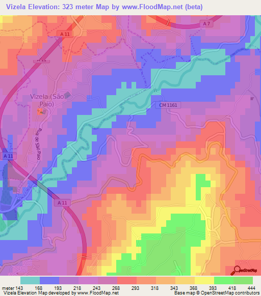 Vizela,Portugal Elevation Map