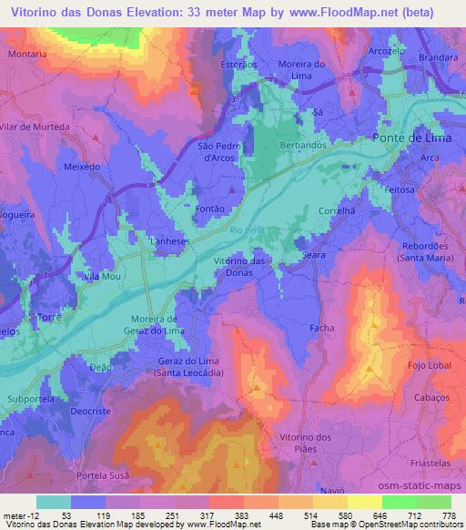 Vitorino das Donas,Portugal Elevation Map