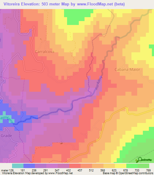 Vitoreira,Portugal Elevation Map