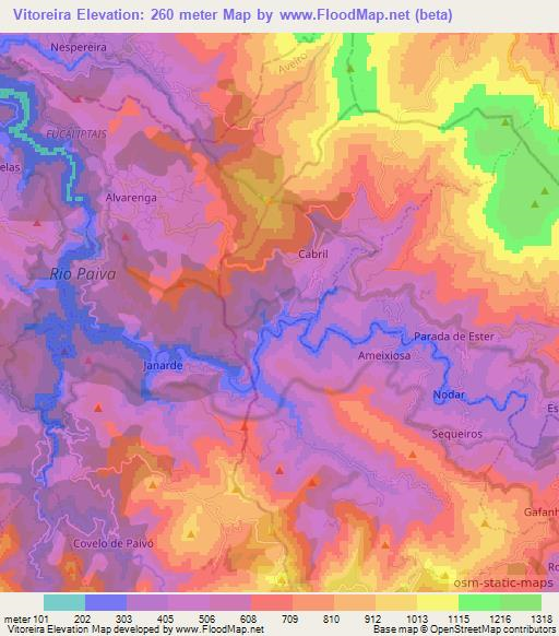 Vitoreira,Portugal Elevation Map