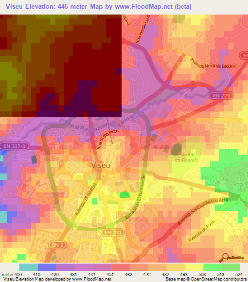 Viseu,Portugal Elevation Map