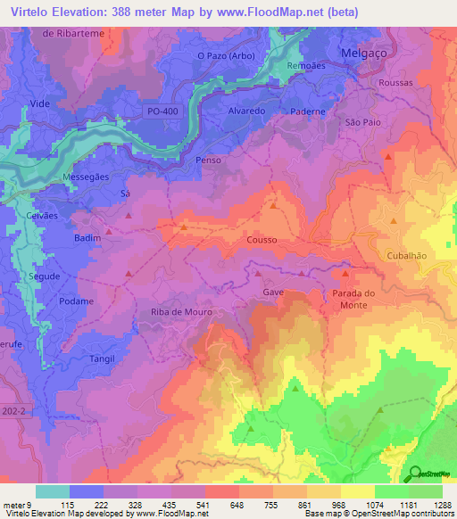 Virtelo,Portugal Elevation Map
