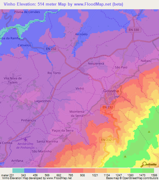Vinho,Portugal Elevation Map