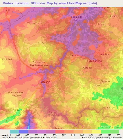 Vinhas,Portugal Elevation Map