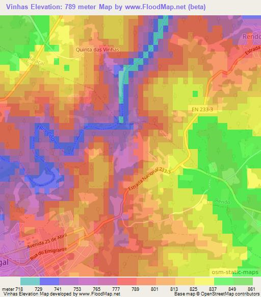 Vinhas,Portugal Elevation Map