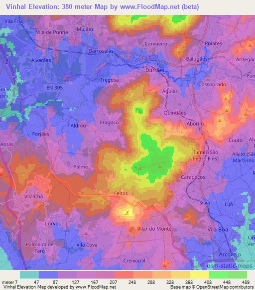 Vinhal,Portugal Elevation Map