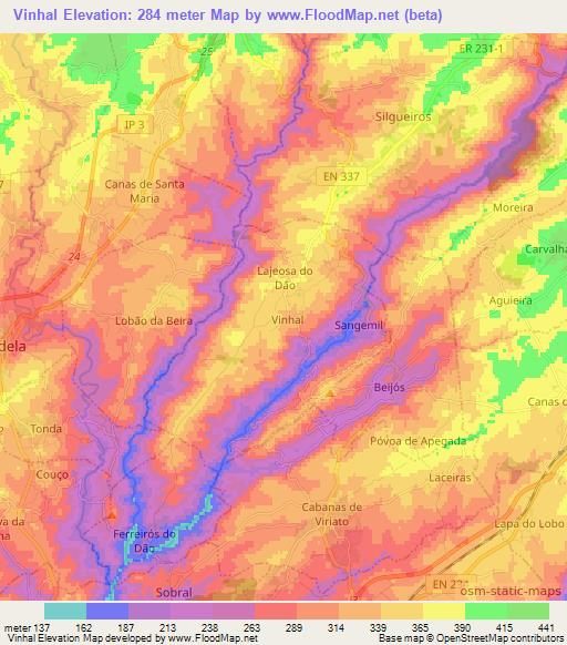 Vinhal,Portugal Elevation Map