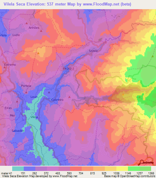 Vilela Seca,Portugal Elevation Map