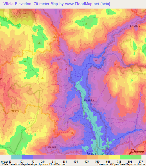 Vilela,Portugal Elevation Map
