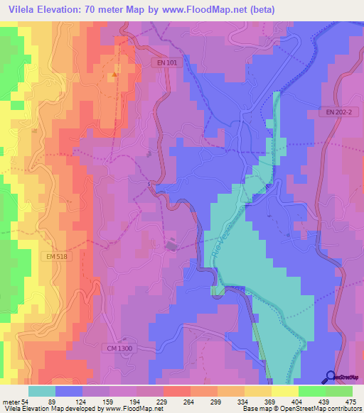 Vilela,Portugal Elevation Map
