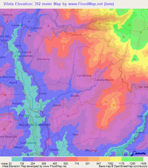 Vilela,Portugal Elevation Map