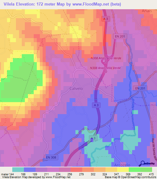 Vilela,Portugal Elevation Map