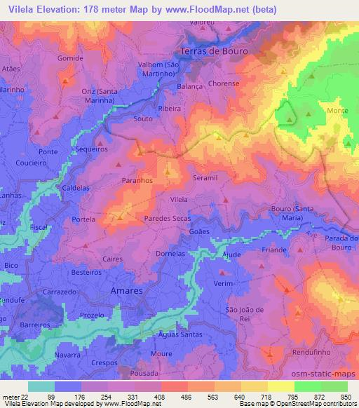 Vilela,Portugal Elevation Map