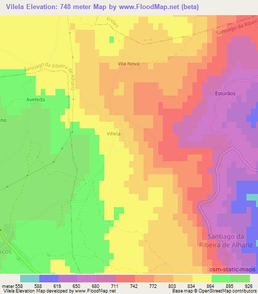 Vilela,Portugal Elevation Map