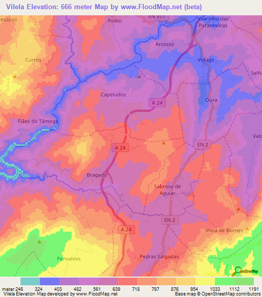 Vilela,Portugal Elevation Map