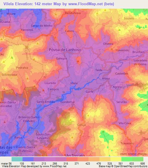 Vilela,Portugal Elevation Map