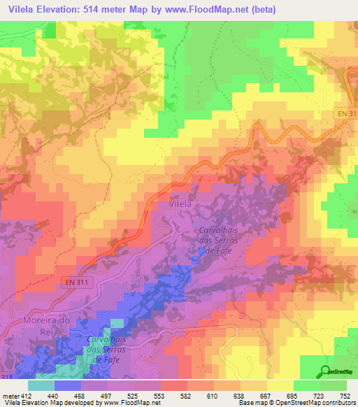 Vilela,Portugal Elevation Map