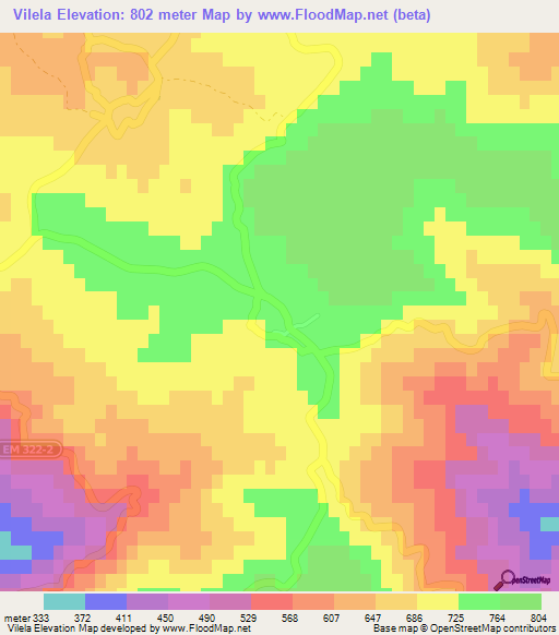 Vilela,Portugal Elevation Map