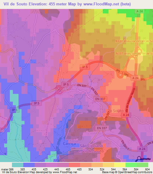 Vil de Souto,Portugal Elevation Map