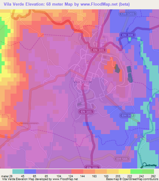 Vila Verde,Portugal Elevation Map
