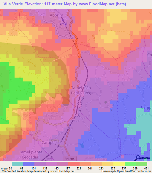 Vila Verde,Portugal Elevation Map