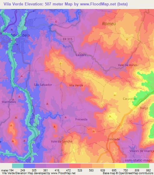 Vila Verde,Portugal Elevation Map
