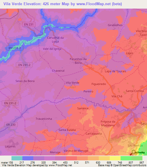 Vila Verde,Portugal Elevation Map