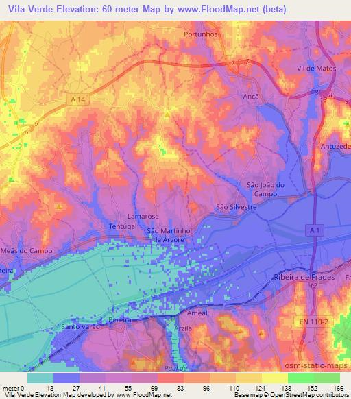 Vila Verde,Portugal Elevation Map