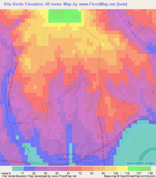 Vila Verde,Portugal Elevation Map