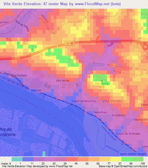 Vila Verde,Portugal Elevation Map