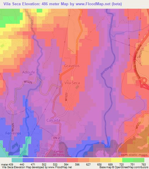 Vila Seca,Portugal Elevation Map