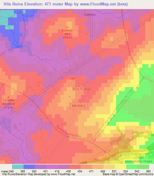 Vila Ruiva,Portugal Elevation Map