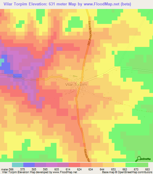 Vilar Torpim,Portugal Elevation Map