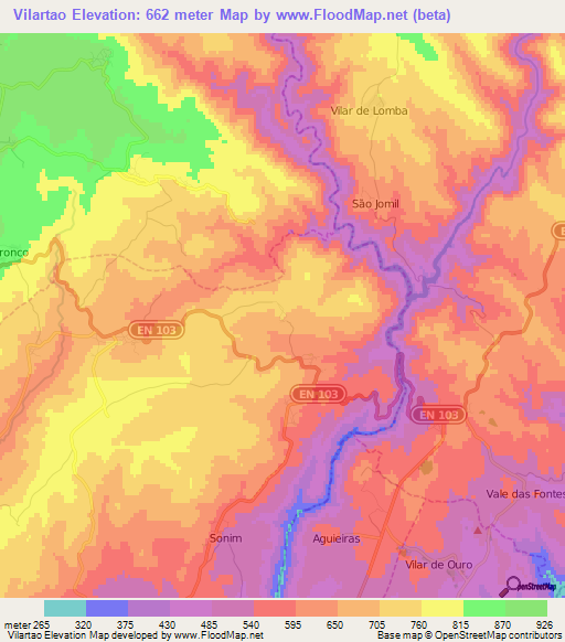 Vilartao,Portugal Elevation Map