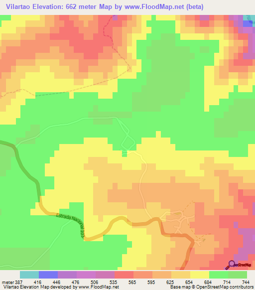 Vilartao,Portugal Elevation Map