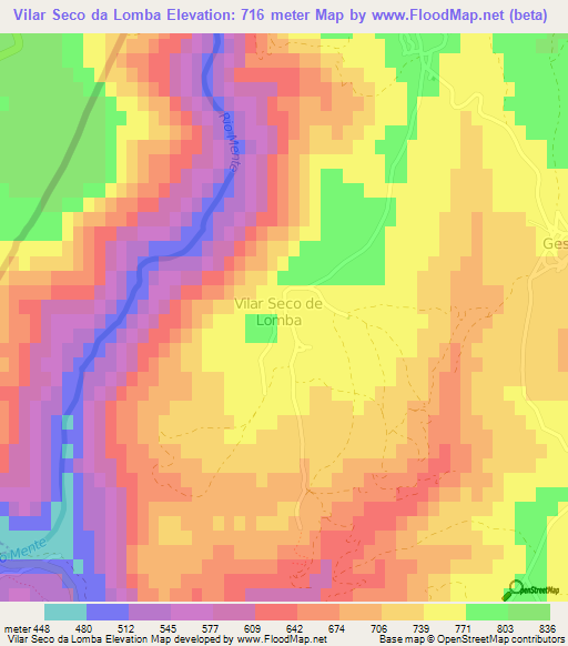 Vilar Seco da Lomba,Portugal Elevation Map