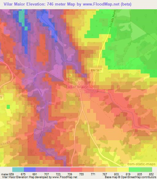 Vilar Maior,Portugal Elevation Map