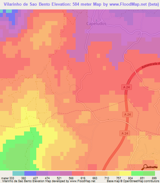 Vilarinho de Sao Bento,Portugal Elevation Map