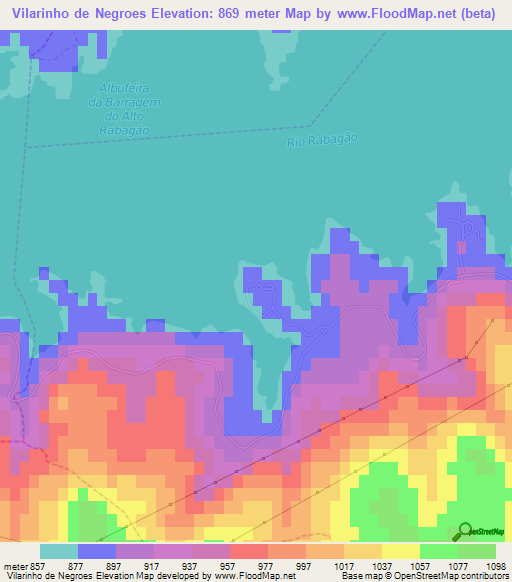 Vilarinho de Negroes,Portugal Elevation Map