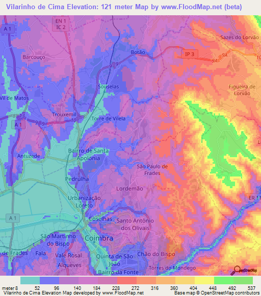 Vilarinho de Cima,Portugal Elevation Map