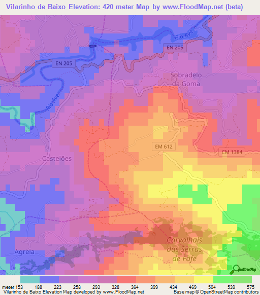 Vilarinho de Baixo,Portugal Elevation Map