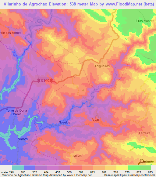 Vilarinho de Agrochao,Portugal Elevation Map
