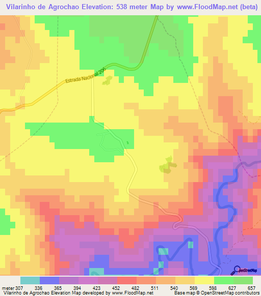 Vilarinho de Agrochao,Portugal Elevation Map