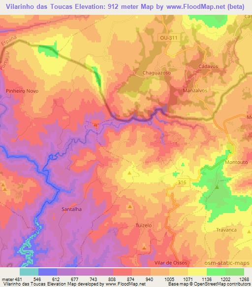 Vilarinho das Toucas,Portugal Elevation Map