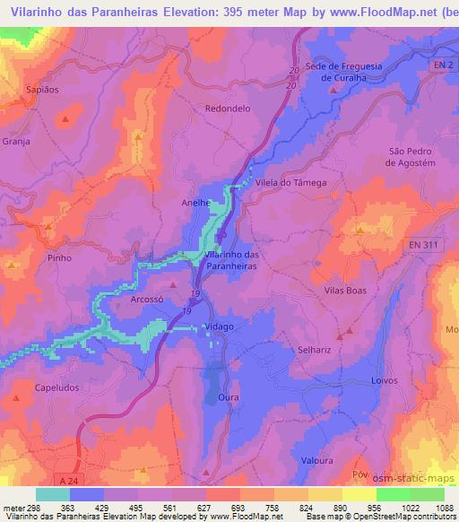 Vilarinho das Paranheiras,Portugal Elevation Map