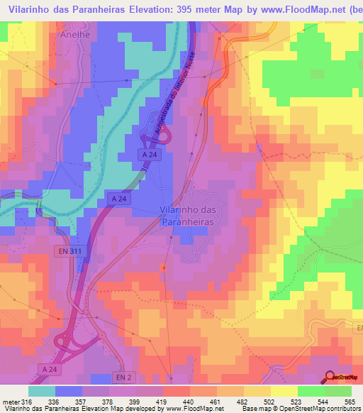 Vilarinho das Paranheiras,Portugal Elevation Map